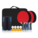 Set Complet de Ping Pong VITTALIST, 4 Palete tenis de masa, 8 mingi, fileu retractabil si geanta transport, Albastru