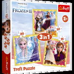 Set puzzle 3 in 1 Trefl Disney Frozen 2, Puternicele Ana si Elsa, 1x20 piese, 1x36 piese, 1x50 piese, Trefl