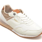 Pantofi sport PEPE JEANS albi, LONDON STREET, din piele ecologica, Pepe Jeans