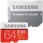 Card de memorie MicroSD SDXC Samsung EVO Plus, 64GB, Adaptor