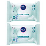 Set Servetele Umede Nivea Baby Pure & Sensitive, 2 Pachete x 63 Servetele