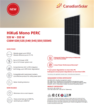 Palet cu 35 de panouri fotovoltaice Canadian Solar CS6W-550MS, 550W, 19kW in total, transport gratuit, CS6W-550MSx35, Canadian Solar