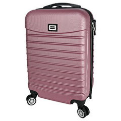 Troler cabina avion Quasar & Co.®, 55x36x20cm, bagaj de mana, troller cu fermoar antifurt, cifru, maner telescopic lung, geamantan cu 4 roti duble silentioase 360°, valiza ABS 2.8 mm, rezistent, 2 compartimente cu buzunar, 10kg, LINE, roz pudrat