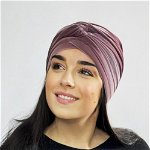 Turban elegant din catifea rafinat de dama KATY marime universala, captuseala polar, culoare roz pudra inchis, e-CADOU