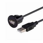 Cablu adaptor extensibil USB 2.0 tata la USB mama waterproof cu suport de prindere 1m negru, PLS