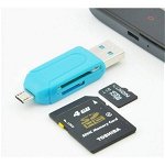 Cititor extern de carduri USB 2.0 SD/SDHC Micro SD/SDHC T-Flash OTG USB si micro USB maxim 32GB, OEM
