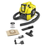 Aspirator umed/uscat cu sac Karcher WD 1 Compact Battery Set,  Acumulator Litiu-ion, 18 V, 2.5 Ah, Timp incarcare 5 ore, Galben