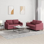 vidaXL Set canapea cu perne, 2 piese, roșu vin, material textil, vidaXL