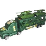 Set 5 Vehicule Militare din Plastic, 1 Trailer, 4 Tancuri , 32 cm, Verde Inchis