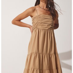 Happiness İstanbul, Rochie midi stratificata fara maneci, Maro camel, XL