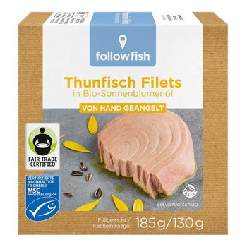 File de ton in ulei de floarea soarelui Followfish, 185 g, natural, Followfish