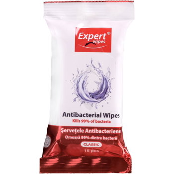 Servetele umede Antibacteriene Clasic, 15 bucati, Expert Wipes