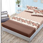 Husa de pat cu elastic 180x200 din Bumbac Finet + 2 Fete de Perna - Brown With Flowers, ELEGANT HOME PUCIOASA