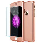 Husa full cover 360 folie sticla iphone 8 plus rose gold, 