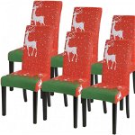Set de 6 huse pentru scaune de Craciun bolukets, poliester, alb/verde/rosu, 40 -50 cm