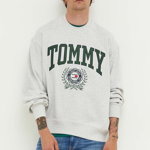 Tommy Jeans hanorac de bumbac barbati, culoarea gri, cu imprimeu, Tommy Jeans