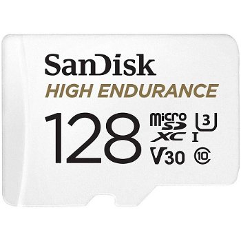 Card de memorie SANDISK High Endurance, microSDXC, 128GB, 100MB/s, clasa 10/U3/V30, UHS-I, adaptor