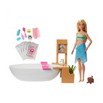 Papusa Barbie Wellness Fizzy Bath Mattel, plastic/textil, accesorii incluse, 3 ani+