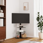 vidaXL Suport TV pe colț cu 3 niveluri pentru 32-65 inch, negru, vidaXL