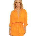 Imbracaminte Femei BECCA by Rebecca Virtue Gauzy Button Front Collared Shirtdress Cover-Up Orange Burgundy, BECCA by Rebecca Virtue