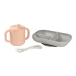 Set de masa silicon cu cana, 4 piese, Beaba Old Pink