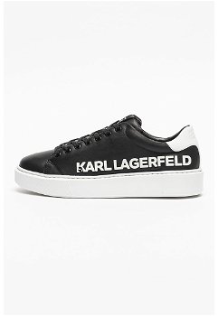Karl Lagerfeld, Pantofi sport de piele cu aplicatie logo Maxi Kup, Negru, Alb, 40