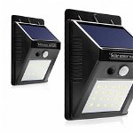 Set 3x Proiector exterior de perete cu Panou Solar si Senzor de Miscare, Lampa cu 20 LED-uri, Online Tech Direct S.R.L