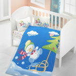 Lenjerie de pat pentru copii, Victoria, Snow Man, 4 piese, 100% bumbac ranforce, albastru, Victoria