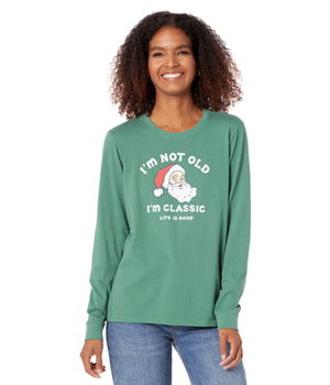 Imbracaminte Femei Life is Good I\'m Classic Santa Long Sleeve Crushertrade Tee Spruce Green, Life is Good