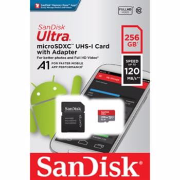 Card de memorie SANDISK Ultra, microSDXC, 256GB, 120MB/s, clasa 10/U1/A1, UHS-I, adaptor