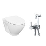 Pachet vas wc Cersanit Moduo, capac softclose si set dus igiena intima crom cu baterie incastrata Invena Bidetta crom