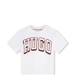 HUGO, Tricou cu imprimeu logo, Rosu inchis/Negru
