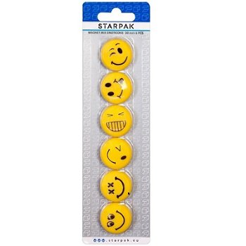 Set magneti Emoji, 6 emoticoane Smiley Face, 30mm, galben, Starpak
