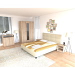 Dormitor Soft, alb, cu pat tapitat pentru saltea, 120x200 cm - Spectral Mobila, Alb, Spectral Mobila