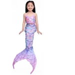 Set 3 piese Costum Sirena Printesa Ariel THK®, include top, slip, coada sirena - 9-10 ani, Albastru Caraibe, 140 cm