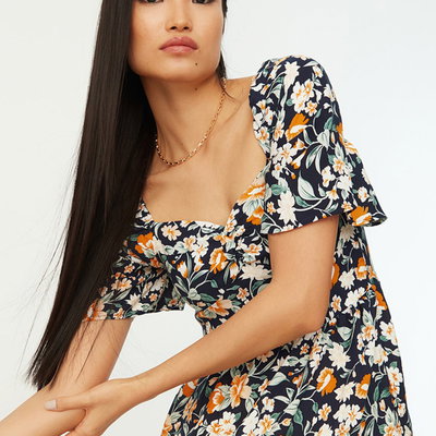 Trendyol Collection Rochie boho midi din țesătură, cu mâneci balon, cu model floral, TWOSS20EL2323