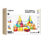 Set De Constructie Magnetic Tiles 31 x 33 x 18cm 100 Piese 3ani+ Multicolor, Mideer