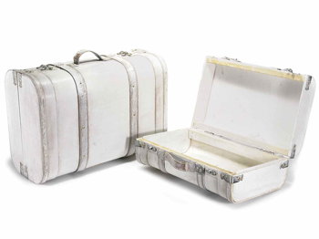 Set 2 valize decorative din lemn alb vintage decorate cu piele, Decorer
