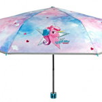 Umbrela Perletti Unicorn cu detalii reflectorizante plianta manuala mini pentru fete
