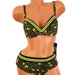 Costum de baie negru cu flori verzi - cod 44032, 