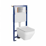 Set vas wc suspendat Crea Square cu capac soft close, rezervor incastrat Tech Line Opti si clapeta crom lucios, Cersanit
