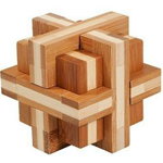 Joc logic IQ din lemn bambus Double cross, Fridolin, 8-9 ani +, Fridolin