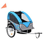 vidaXL Remorcă bicicletă & cărucior copii 2-în-1, albastru și gri, vidaXL