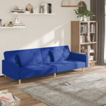 Canapea extensibila cu 2 locuri vidaXL, 200 x 84,5 x 69 cm, 2 perne, albastru, textil