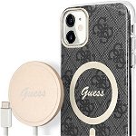 Pachet Guess Guess MagSafe 4G - Carcasă + set încărcător MagSafe pentru iPhone 11 (negru/auriu), Guess
