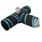 vidaXL Tunel pentru pisici 3 căi, negru și albastru, 90 cm, poliester, vidaXL
