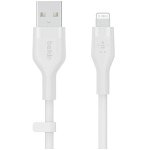 Cablu de incarcare Belkin, Boost Charge Flex, Silicon, USB-A la tip Lightning, 2M, Alb