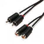Cablu audio Serioux, 2 porturi RCA tata - 2 porturi RCA mama, conductori 99.99% cupru fara oxigen, 1.5m, negru, SERIOUX