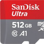 Card de memorie SanDisk Ultra microSDXC, 512GB, 150MB/s, A1 Class 10 UHS-I + SD Adapter A1 Ultra 150MB/s
