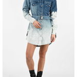 Off-White Denim Bleached Gradient Minidress With Belt Light Blue